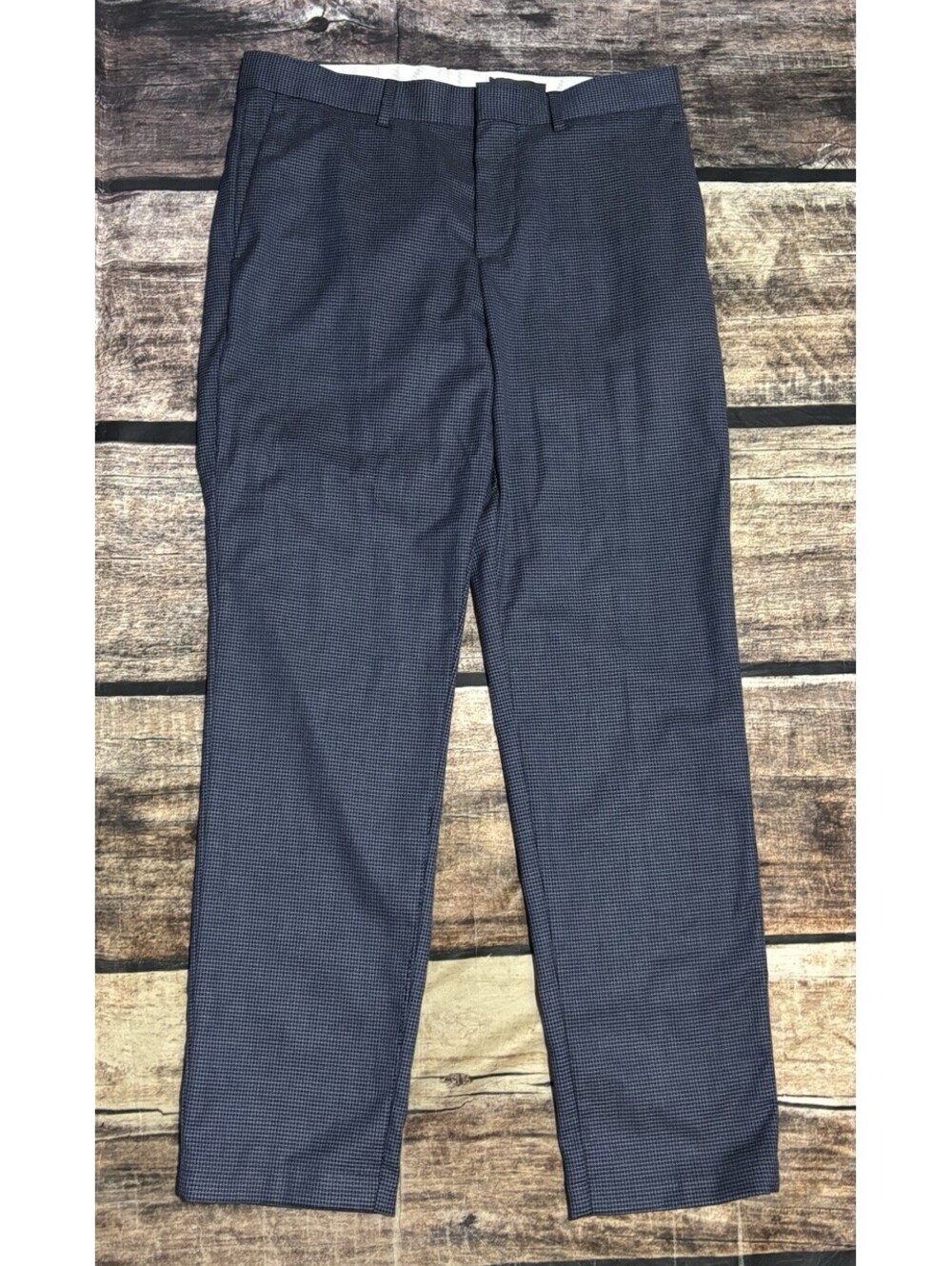 H&M Dress Pants Mens 32R Houndstooth Slim Fit Stretch Blue